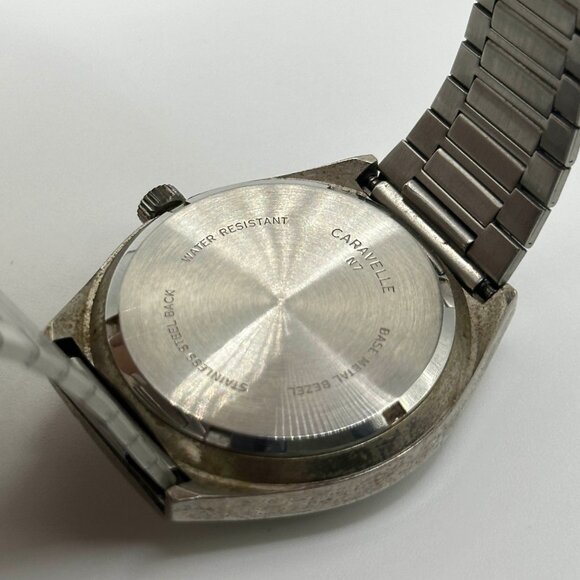 Vintage Caravelle Bulova Electrotime Blue Dial Setomatic Day Date Watch Mens - Picture 6 of 8